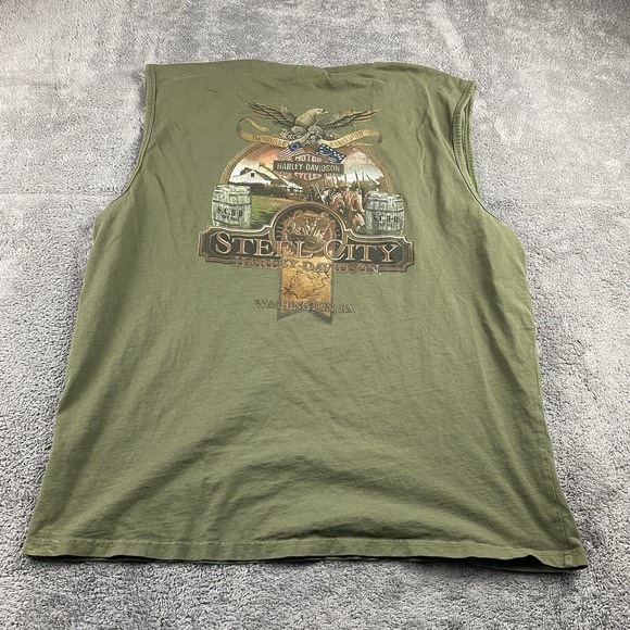 Harley Davidson Motorcycles Steel City T Shirt Adult 2XL Olive Green Sleeveless - Picture 10 of 14